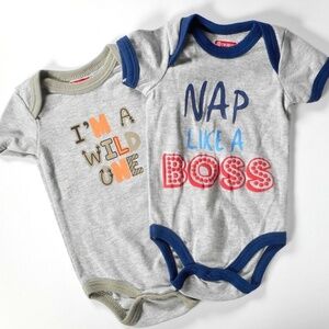NWT 2 Swiggles 6-9 Mo Baby Romper Bodysuit Nap Like Boss I'm A Wild One Infant